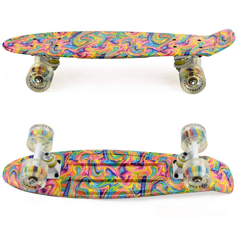 Meketec Skateboard Dog 22 inch Retro Mini Skateboards Kids Board for Boys Girl Youth Beginners Children Toddler Teenagers Adults 5 to 6 Year Old (Bending Color Lines) - Image 3